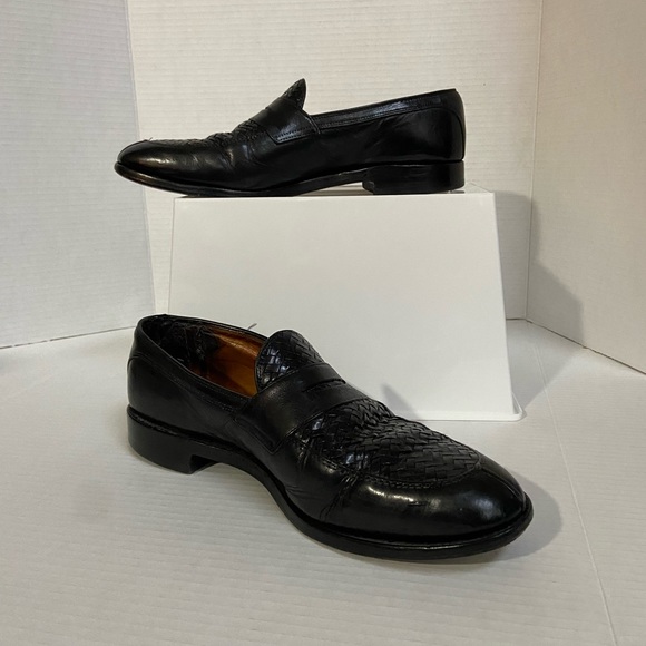 Allen Edmonds Men's Black Foley Basket Weave Leather Penny Loafers 10.5 D Shoes - Picture 1 of 11
